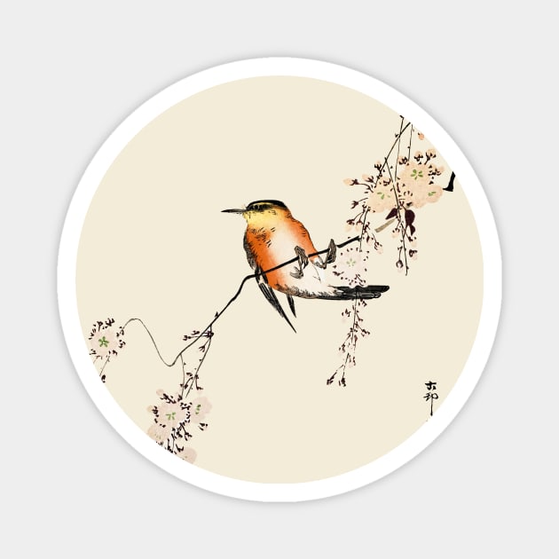 Red Bird Cherry Blossoms Japanese art Magnet by geekmethat